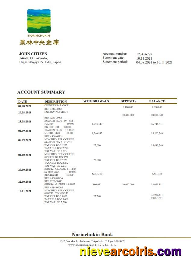 Japan Norinchukin Bank statement